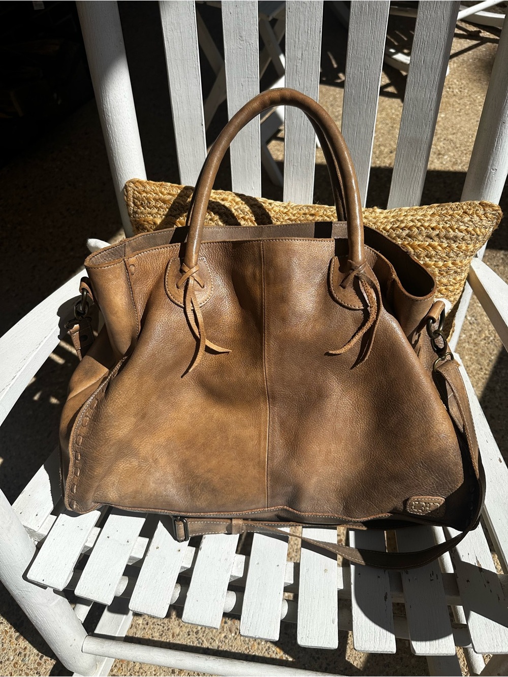BED STU Rockaway Distressed Leather Satchel Tote Bag in tan brown Rustic BED|ST